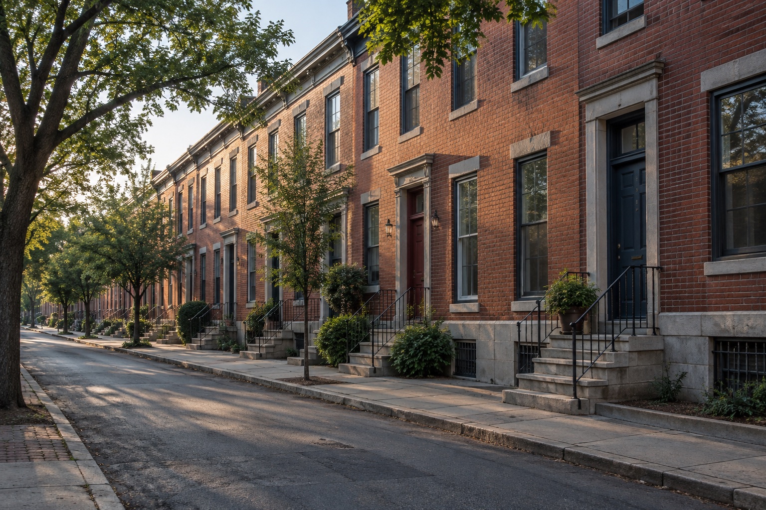 Brick rowhouses on a Maryland city block